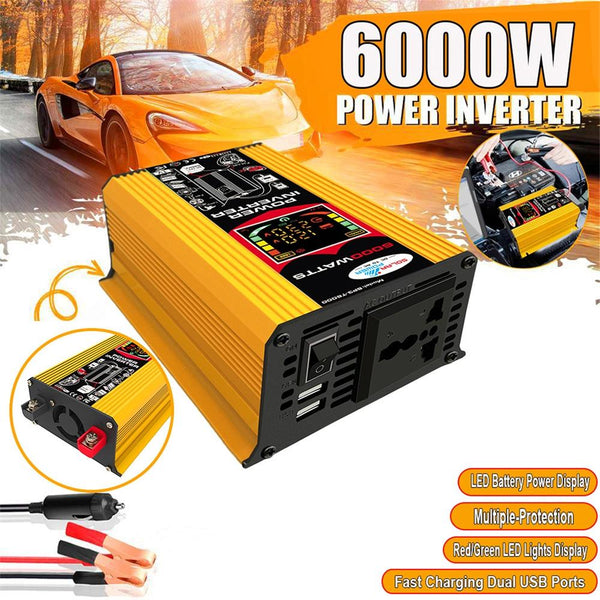 Tang III Generation 12V to 220V 6000W Modified Square Wave Car Power Inverter with LCD Display & Dual USB(Yellow)