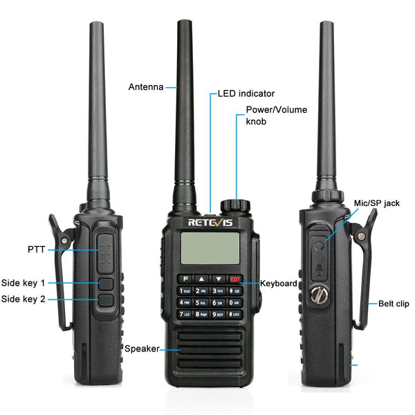 RETEVIS RT87 136-174MHz + 400-480MHz 128CHS Waterproof Dual Band DTMF Two Way Radio Handheld Walkie Talkie, US Plug