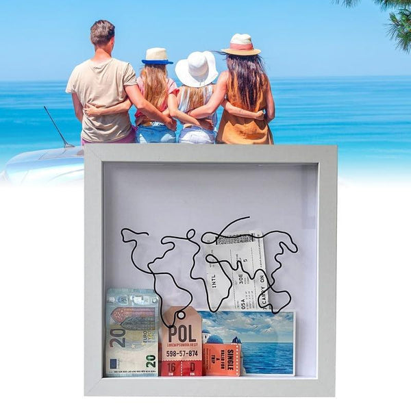 20 x 20cm Travel Shadow Box Frame with Slot for Keepsakes,Money,Ticket(White)