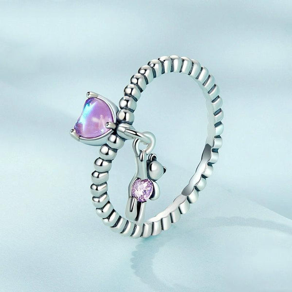 SCR886 Sterling Silver S925 Zircon Heart Bear Balloon Ring(No.6)