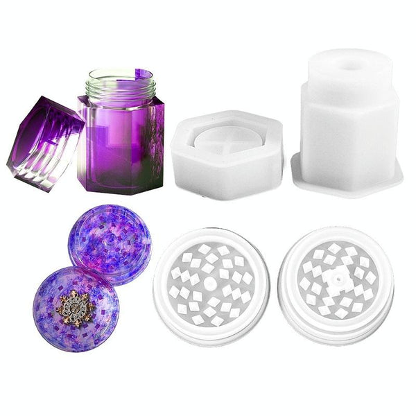 DIY Crystal Epoxy Silicone Mold Combination Set, Shape: Hexagonal Prism Bottle+Grinding Device