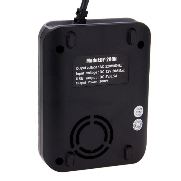 DY-200N, 200W DC 12V to AC Car Power Inverter with 500mA USB Port & EU / US Power Socket(Black)