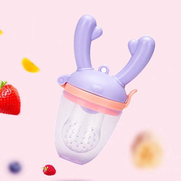 Baby Pacifier Fruit Vegetable Auxiliary Feeder Cute Deer Fruit Bite Pouch Teething Stick, Color: Purple