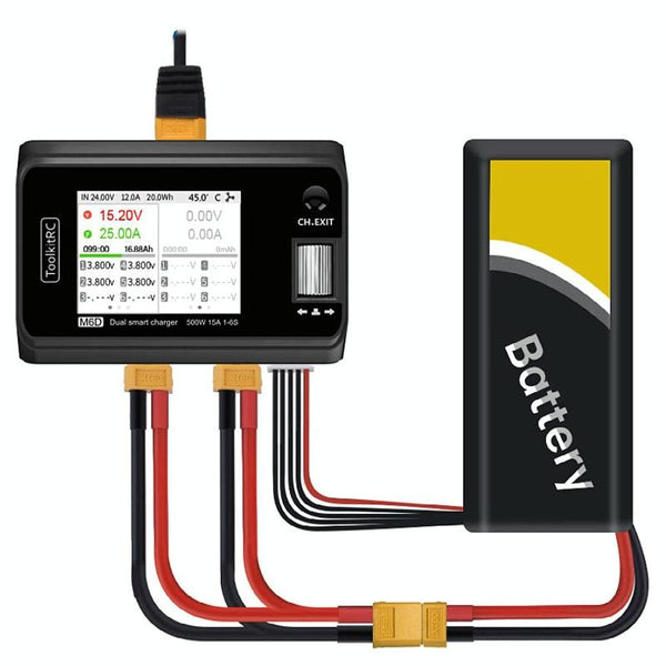 ToolkitRC M6D 500W Toy Airplane Dual Channel Li-Po Battery Balance Charger(Black)