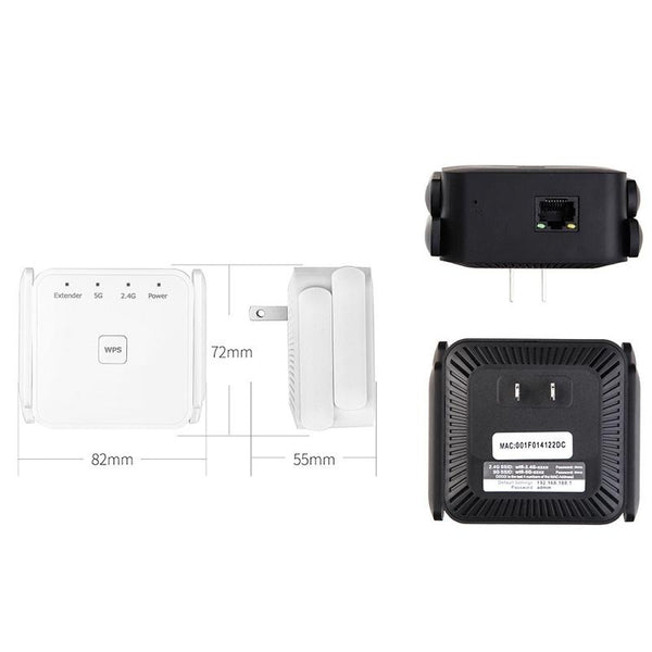 1200Mbps 2.4G / 5G WiFi Extender Booster Repeater Supports Ethernet Port Black UK Plug