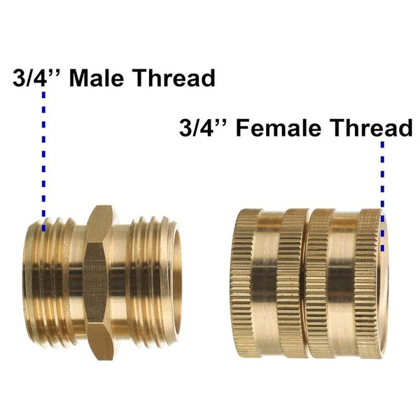 3/4GHT Brass Internal External Thread American Adapter Garden Hose Connector, : 4pcs /Pack Male & Female Adapters With Tape