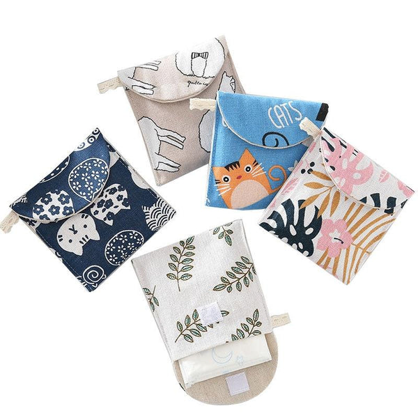 8pcs Cotton and Linen Sanitary Napkin Storage Bag Handy Clutch Bag(Elephant)