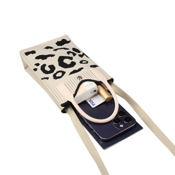 Leopard Print Knitted Mini Crossbody Phone Bag For 6.9 inch and Below Phones(White)