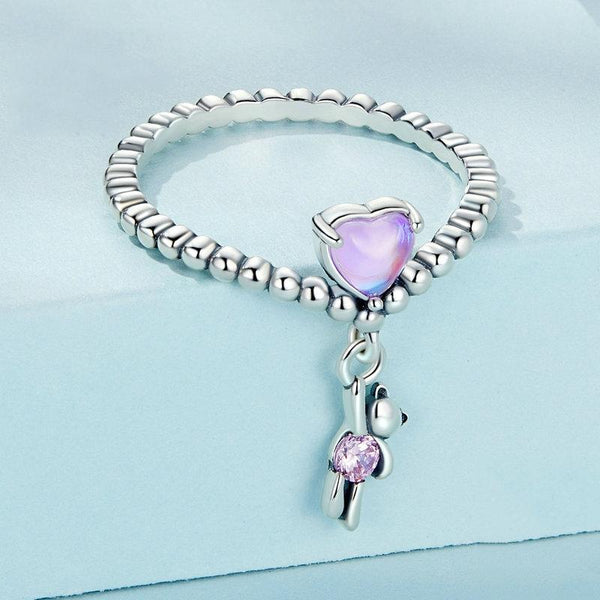 SCR886 Sterling Silver S925 Zircon Heart Bear Balloon Ring(No.9)