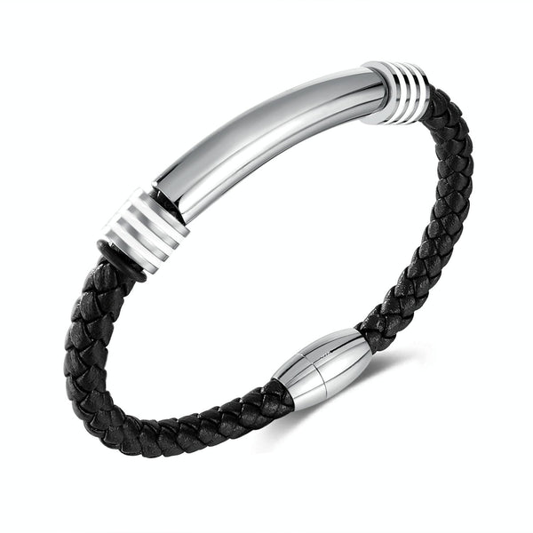OPK PH1586 Simple Men Leather Bracelet Stainless Steel Magnetic Insert Buckle Bracelet, Color: Steel Color