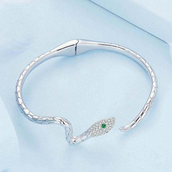 YIB058 Copper White Gold Plated Zirconium Stone Spirit Snake Guardian Open Bracelet