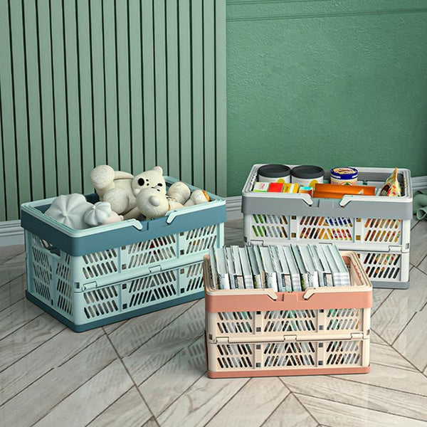 30.5x20.5x16.5cm Plastic Folding Storage Basket Shopping Basket Camping Storage Box With Handle(Gray)