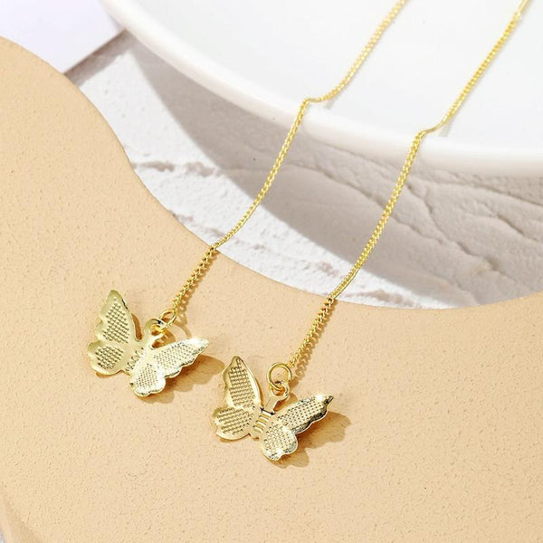 E2210-10 Butterfly Long Ear Wire Women Simple Earrings