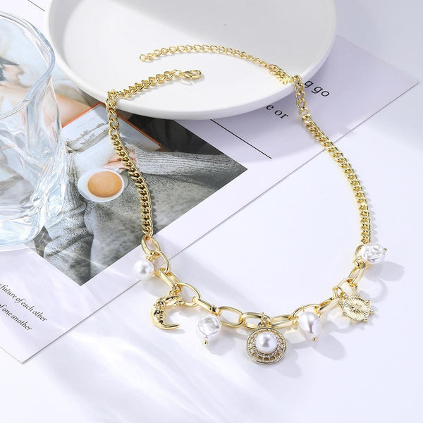 N2211-5 Pearl Moon Female Necklace Simple Multi-Pendant Necklace