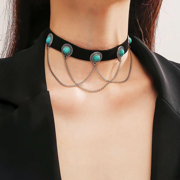 Punk Vintage Velvet Clavicle Chain Metal Rock Necklace, Spec: N2211-8