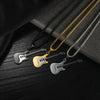 OPK 1989 Personality Stainless Steel Guitar Pendant Titanium Steel Necklace, Color: Black Pendant+0.4x70cm Pearl Chain