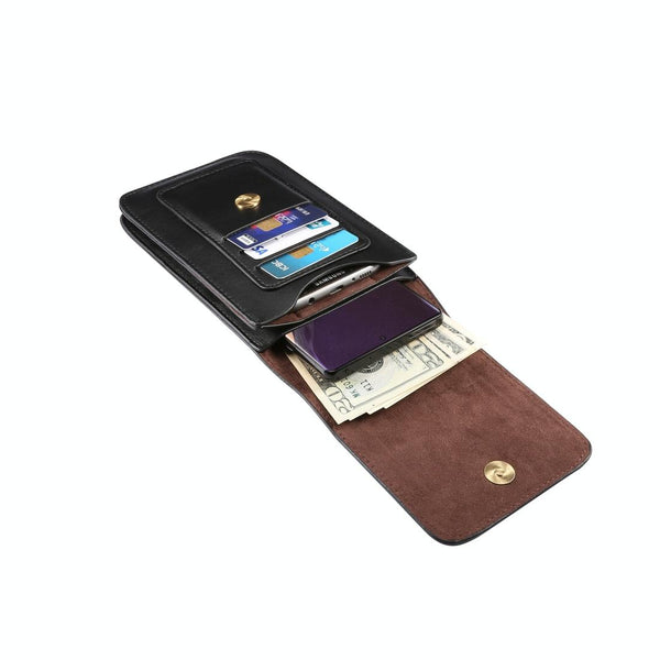Lambskin Texture Men Phone Universal Double Lattice Waist Bag Leather Case, Size:L(Black)