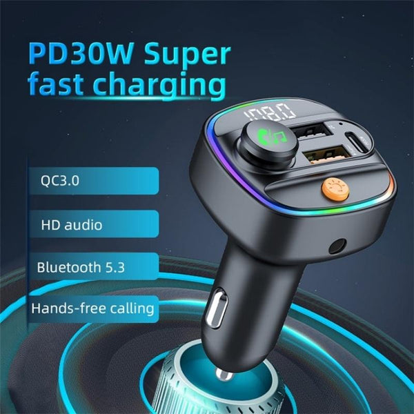 C4S Digital Display Car PD 30W+QC 3.0 Car Charger Audio MP3 Player FM Transmitter