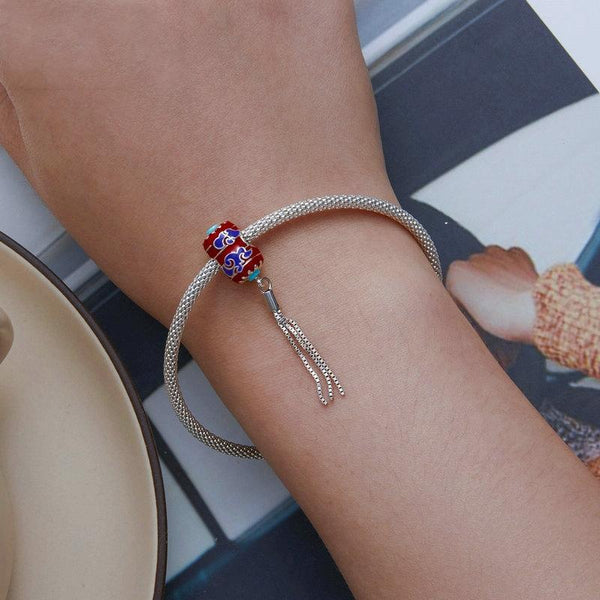 BSC727 Sterling Silver S925 Auspicious Clouds Red Lantern Bracelet Bead Pendant