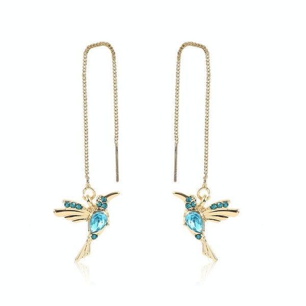 E2104-5 Blue Bird Long Ear Wire Women Simple Earrings