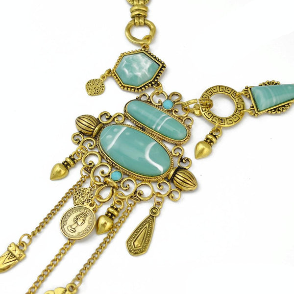 Exaggerated Openwork Pattern With Turquoise Alloy Stones Necklace(Gold)