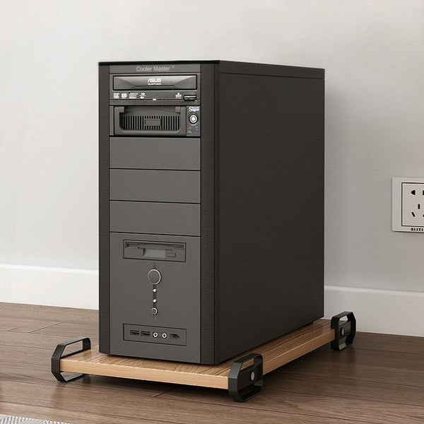 Wooden Removable Height-raising Base For Desktop Computer Host Universal Wheel Walnut 25x50cm