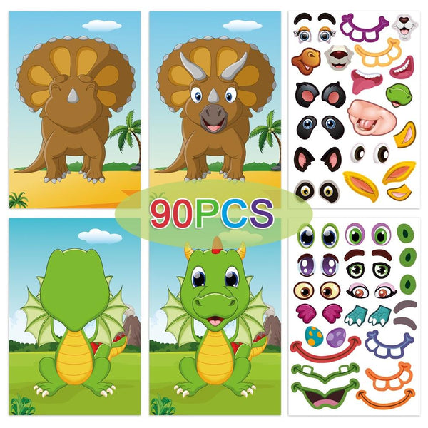 Face Changing Stickers Early Learning DIY Puzzle Stickers Toys(Dinosaur)