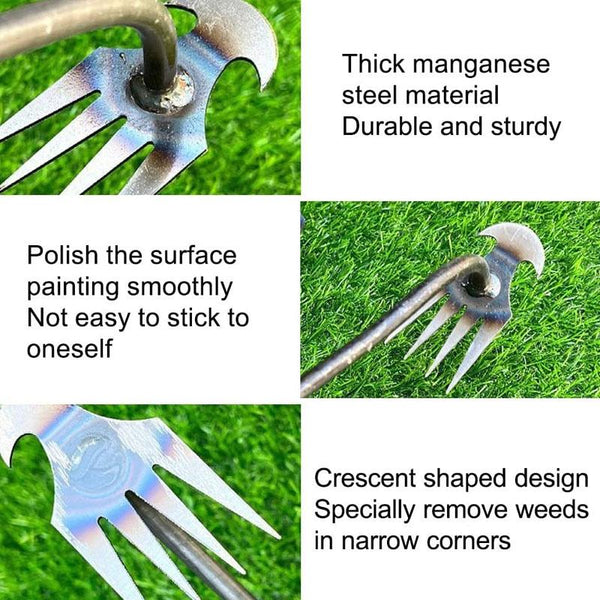 Four-Tooth Dual Purpose Weed Remover Tool Gardening Weed Rake Uprooting Weeding Tool, Length: 29cm Wood Handle