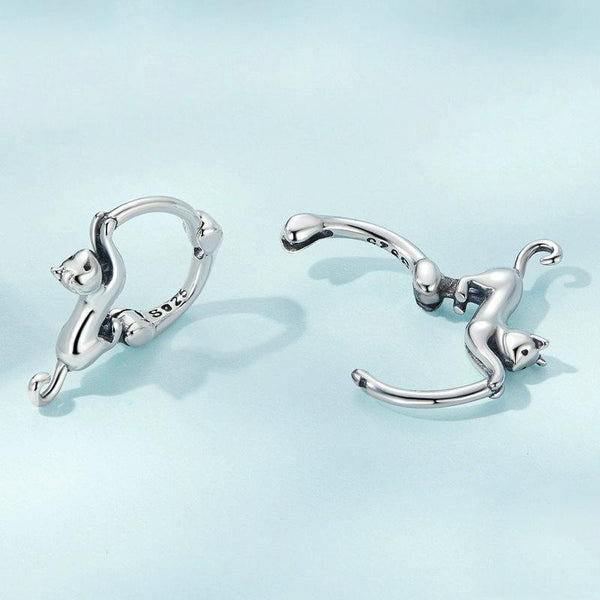 Sterling Silver S925 Diamond Stretch Cat Stretch Earrings, Size: Large Platinum Plated