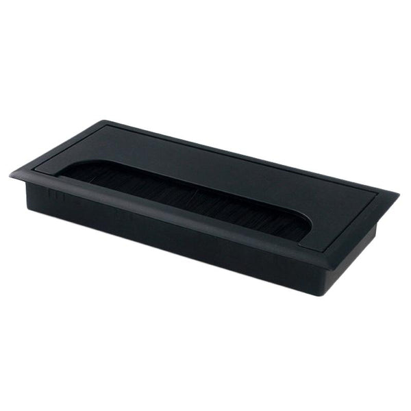 ABS Table Rectangle Wire Hole Cover Outlet Port With Brush PC Desk Cable Organizer, Size: 80x160mm Black