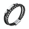 OPK PH1587 Stainless Steel Glossy Double Braided Leather Magnetic Insert Buckle Bracelet