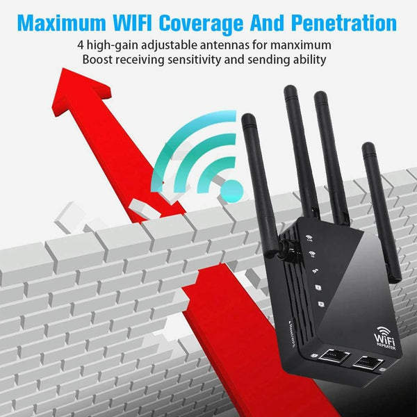 5G/2.4G 1200Mbps WiFi Range Extender WiFi Repeater With 2 Ethernet Ports EU Plug Black
