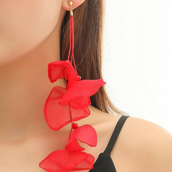 Long Exaggerated Fabric Art Handmade Petal Earrings, Color: E1908-30 Yellow