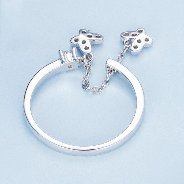 BSR349 Sterling Silver S925 Butterfly Chain Open Zircon Plated Gold Ring