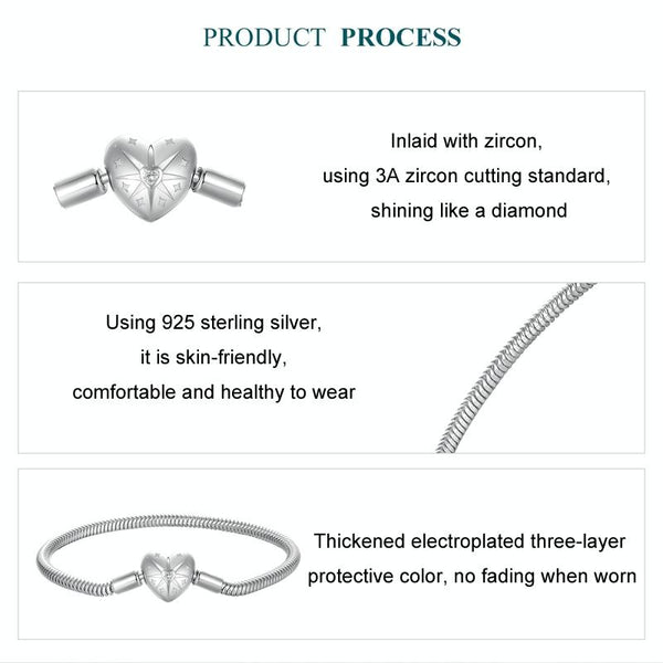 S925 Sterling Silver Star Heart DIY Basic Bracelet(19CM)