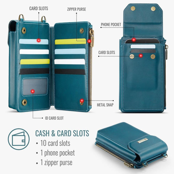 CaseMe Me40 Vertical Multifunctional Shoulder Crossbody Phone Bag(Blue Green)