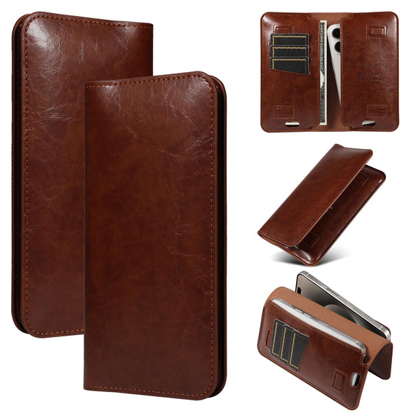 PU Flip Double Phone Card Slot Case, Size:19 x 11cm(Brown)