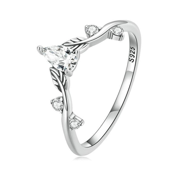 BSR308 Sterling Silver S925 Teardrop Vine Ring Zirconia Branch Leaf Jewellery(No.7)