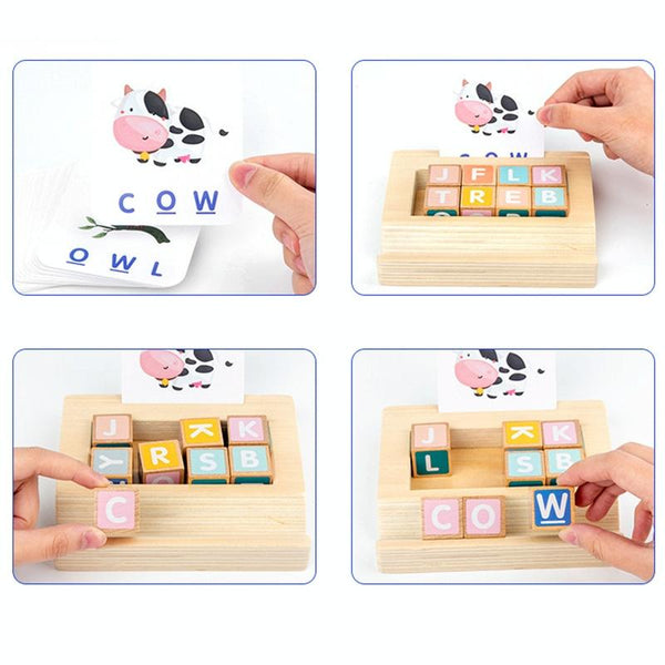 Wooden Block Matching Puzzle Children Education English Words / Math Computation Card Toy(Letter Block)