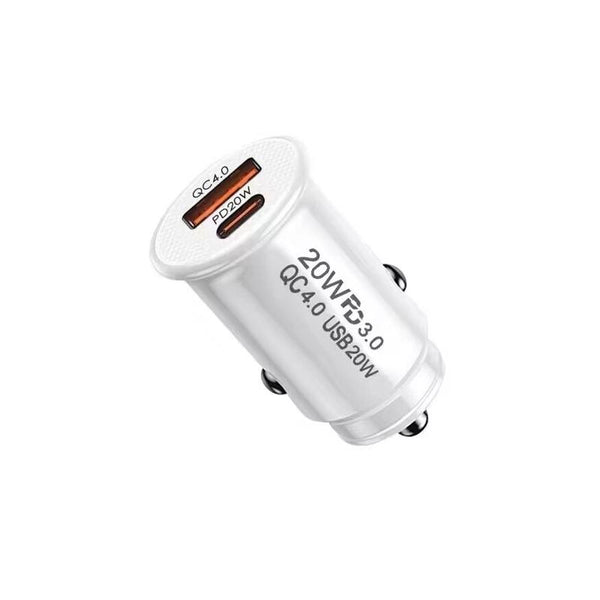 P10 Mini Style QC4.0 USB / PD20W Dual Port Car Charger(White)