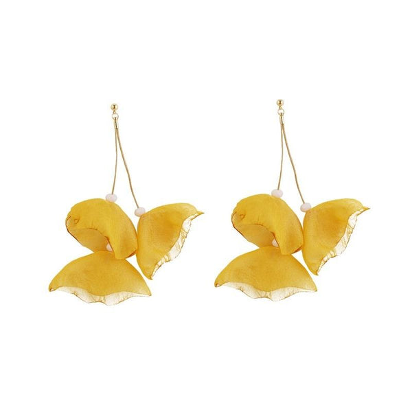 Long Exaggerated Fabric Art Handmade Petal Earrings, Color: E1908-22 Yellow