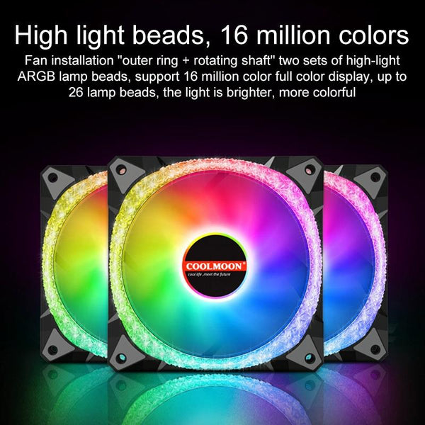 COOLMOON AS2 PWM Controlled Cooling Fan 12CM Dual-aperture Computer Water Cooling ARGB Chassis Fan (White)