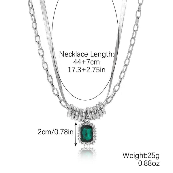 N2211-6 Green Crystal Hip-Hop Flat Snake Chain Dual-Layer Snake Bone Chain