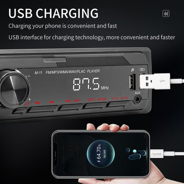 A3032 Car Bluetooth MP3 Player ISO Interface EQ Sound Effect Fast Charge Colorful Button Radio(Black)