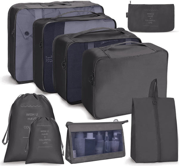 9 In 1 Cosmetic Bag Travel Storage Bag Set Folding Storage Bag( Black)