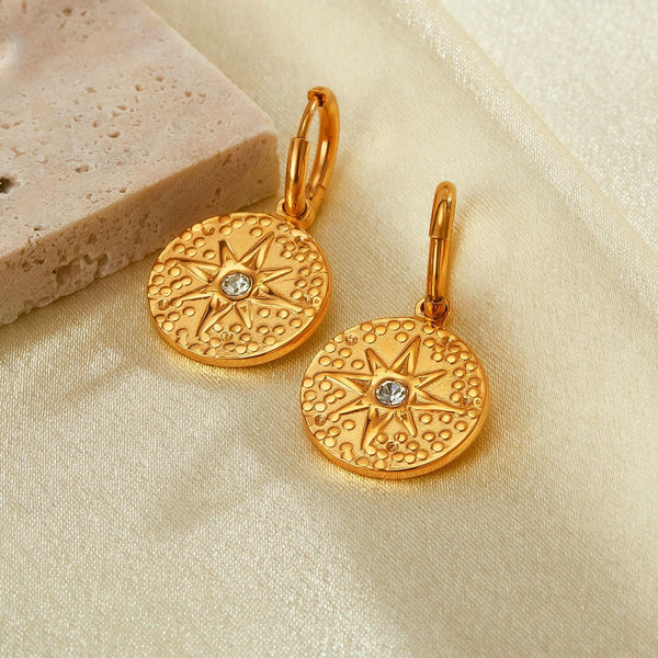 OPK GE917 1pair Simple Stainless Steel Round Plaque Earrings Vintage Temperament Earrings