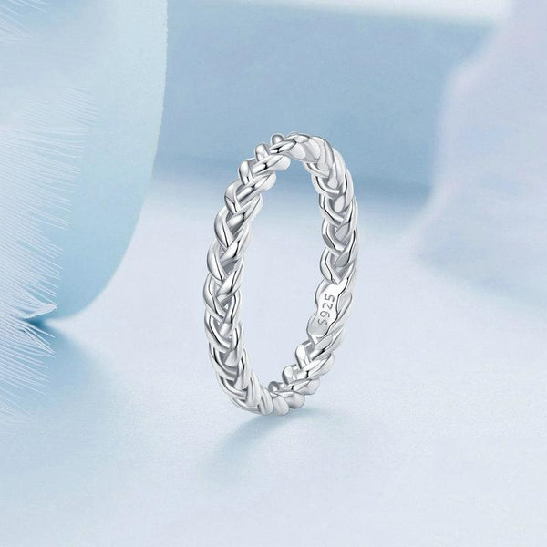 BSR311 Sterling Silver S925 Geometric Twist White Gold Plated Ring(No.8)