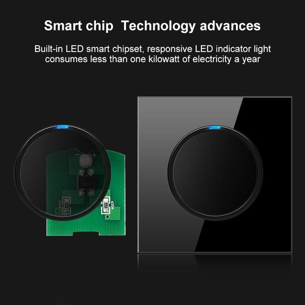 86mm Round LED Tempered Glass Switch Panel, Black Round Glass, Style:One Billing Control