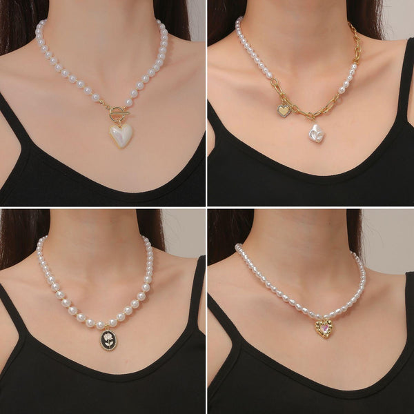 N2209-6 Oval White Flower Ladies Temperament Necklace Collarbone Chain