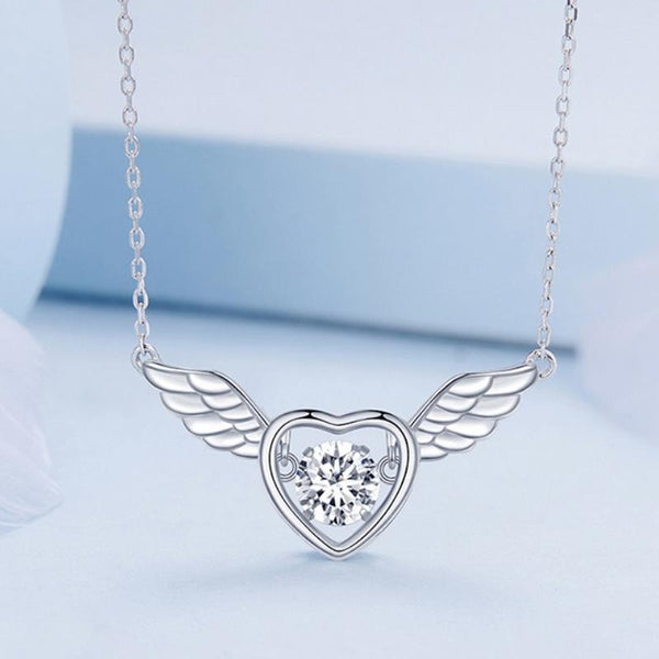BSN287 Sterling Silver S925 Vibrant Wings White Gold Plated Zircon Necklace